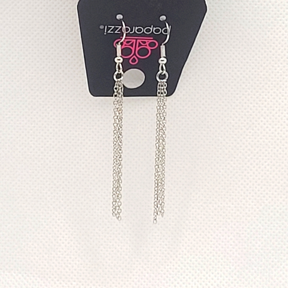 Silver Tone Link Chain Tassle Hook Dangle Earrings Paparazzi